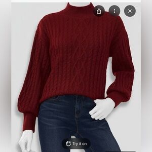 CeCe Mock Neck Cable Stitch Sweater (Earth Red)